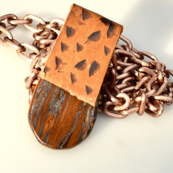 Conceptual Subculture Other - Big Tigers Eye Gemstone Pendant Leather Necklace
